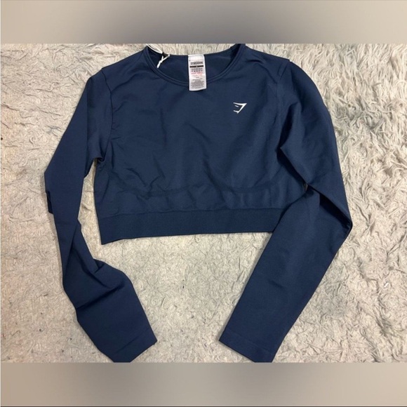 NWT Gymshark Everyday seamless long sleeve crop top size medium in navy - Picture 1 of 7